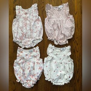 Four Pink Petite Plume Rompers 3-6 months